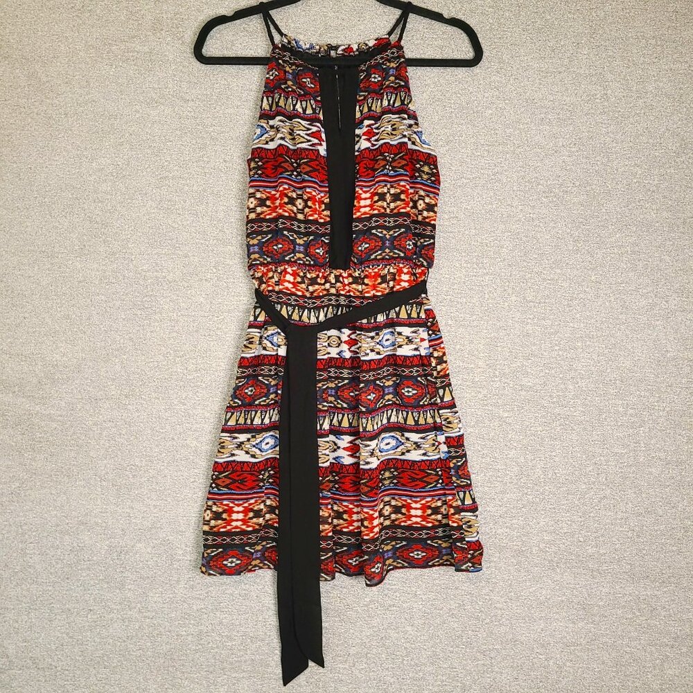 BCX Dress Aztec Print Size S Red White Black Short Lined Summer